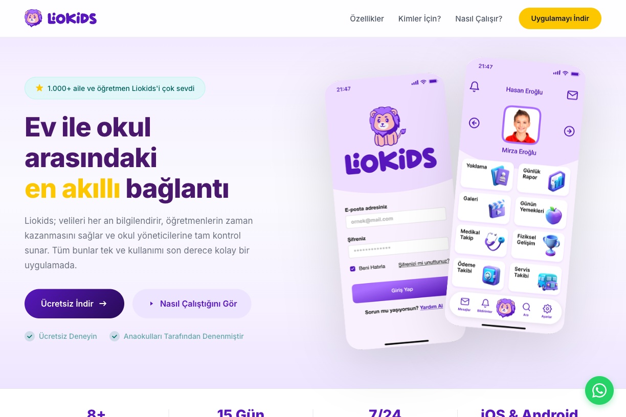 Liokids - Anaokulları ve Kreşler İçin Yönetim ve Veli Bilgilendirme Sistemi